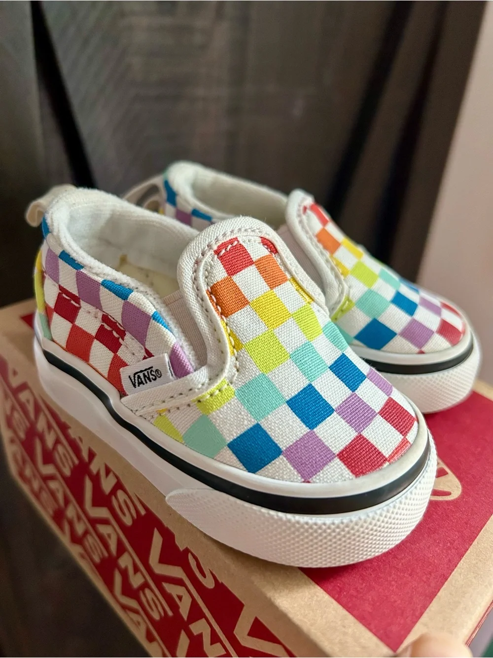 Vans Toddler Baby Slip-On Checkerboard Rainbow Canvas Shoe